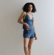 Lingerie Pajama Set includes Bamboo Camisole and Lace Trimmed Tap Pants, Ready to Ship, Various Sizes, Blue
