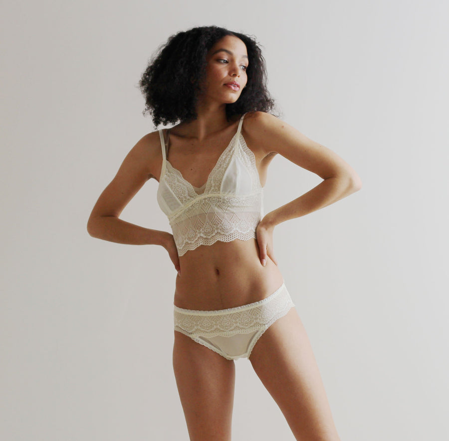 Bridal Silk Panties / Ivory Satin Knickers / White Lace Underwear