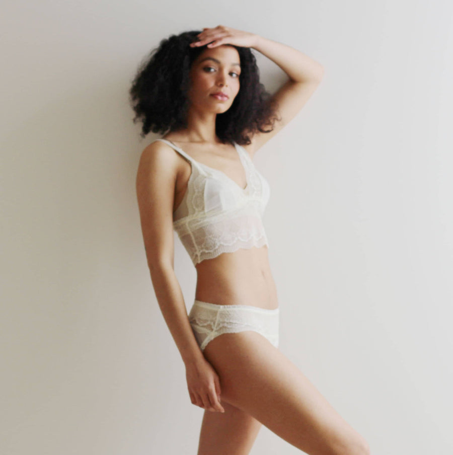 Longline Sheer Bralette, Mesh Lingerie, Lace Bra, Triangle Bra, Made in the USA, Ready to Ship, Various Sizes, Ivory