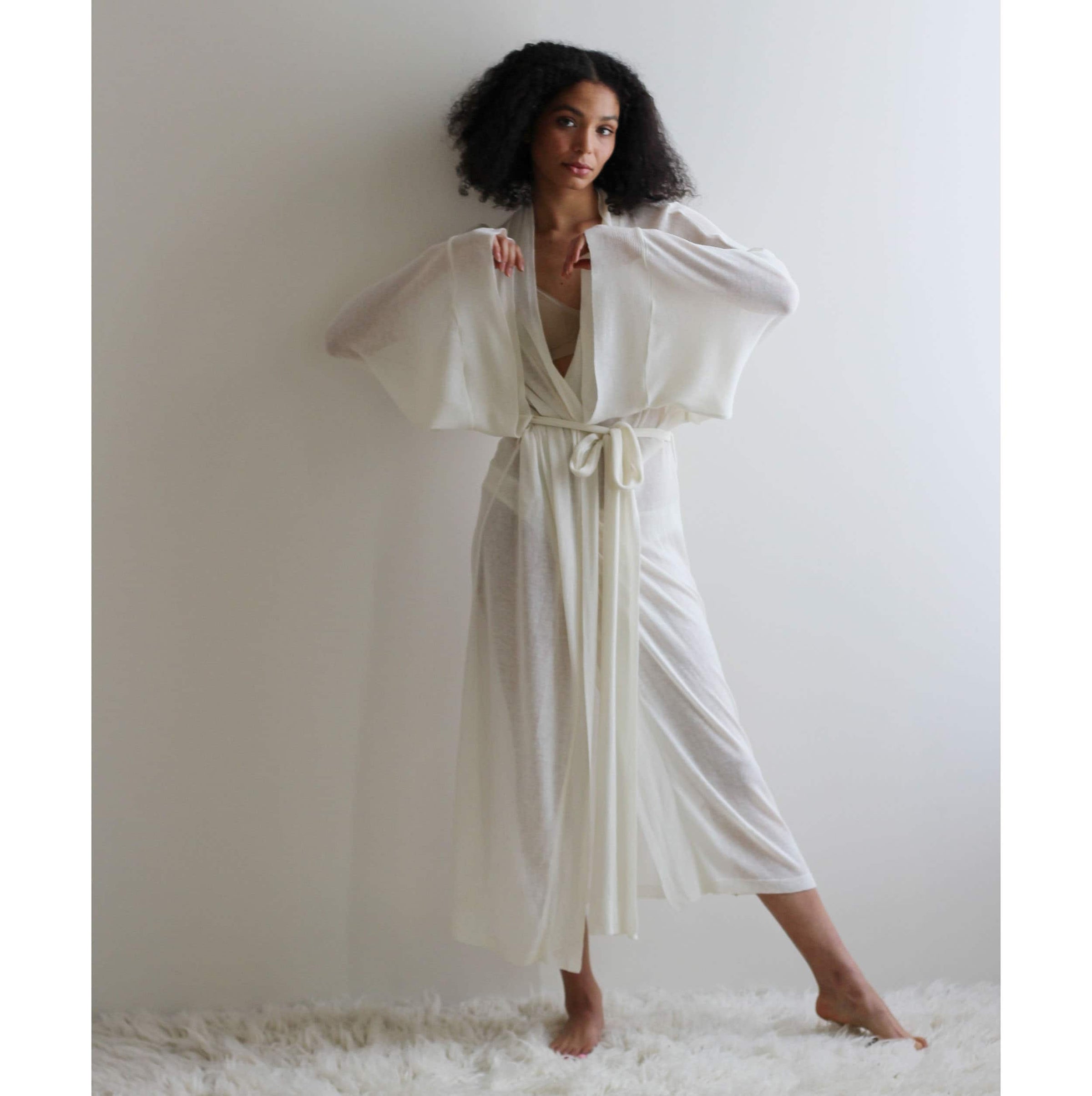 silk and cashmere sheer knit kimono robe – Sandmaiden Sleepwear