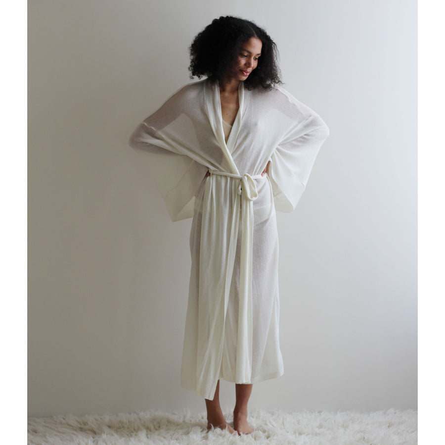 silk and cashmere sheer knit kimono robe, Made in the USA, Ready to Ship, One Size, Ivory or Black