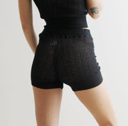 sheer silk and cashmere knit tap pant shorts in pointelle cable knit lace - Ready to Ship, Various Sizes, Black