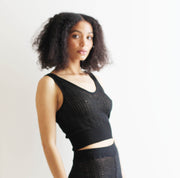 silk cashmere cropped tank top in lacy pointelle, Knitwear Camisole, Sheer Lingerie, made to Order, Made in the USA