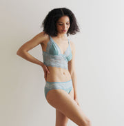 Longline Sheer Bralette, Mesh Lingerie, Lace Bra, Triangle Bra, Made in the USA, Ready to Ship, Various Sizes, Blue
