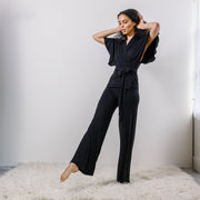 Bamboo Pajama Set including Wrap Bed Jacket and Wide Leg Foldover Pants