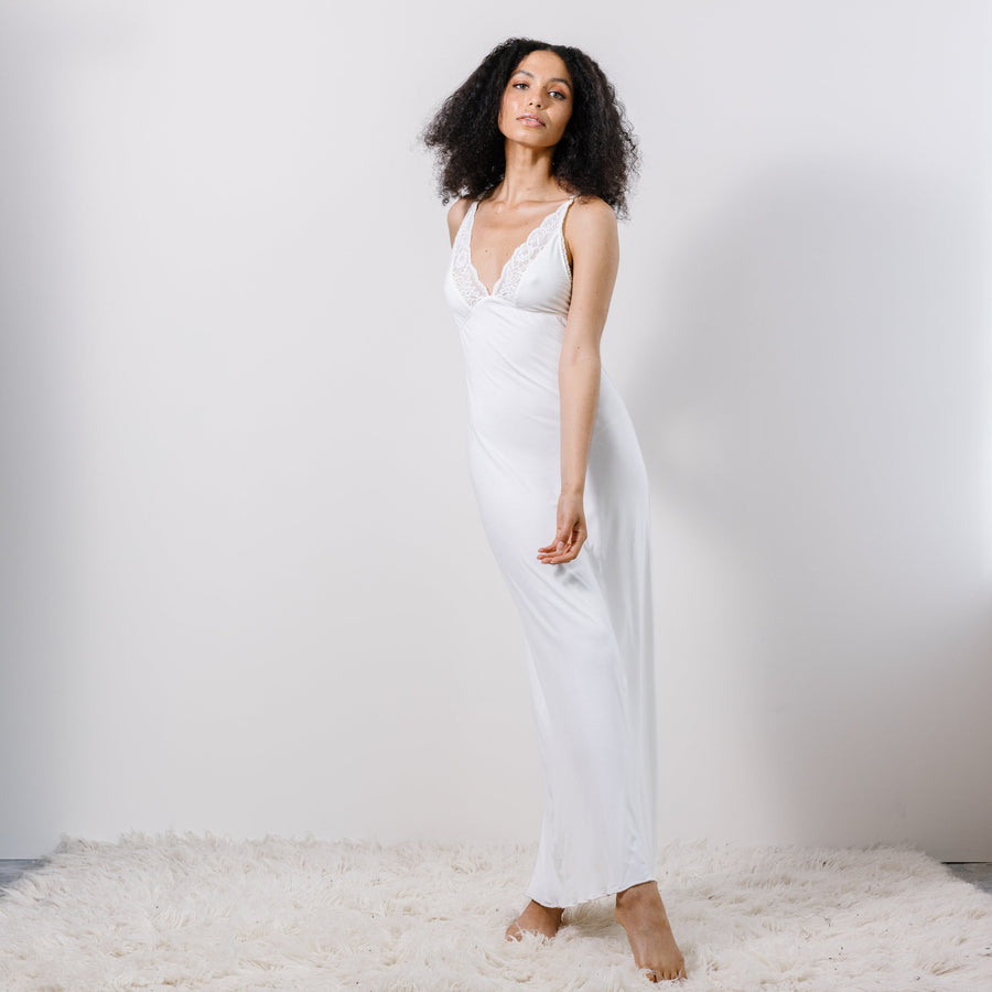 Long Bamboo Nightgown, Womens Bridal Lingerie, Lace Nightgown, Cathedral bamboo sleepwear range - Ready to Ship - Ivory - Made in the USA