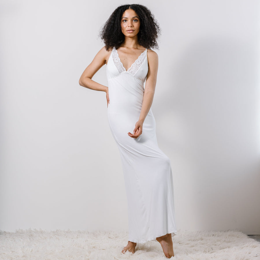 Long Bamboo Nightgown with lace trim