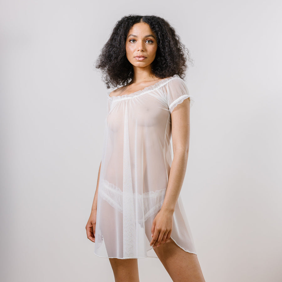 sheer ruffle lingerie set including the nightgown chemise and full bac –  Sandmaiden Sleepwear