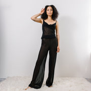 Silk Georgette Pajama Set with Draped Camisole and Palazzo leg Pants, Genuine Silk, Sheer Lingerie - made to order