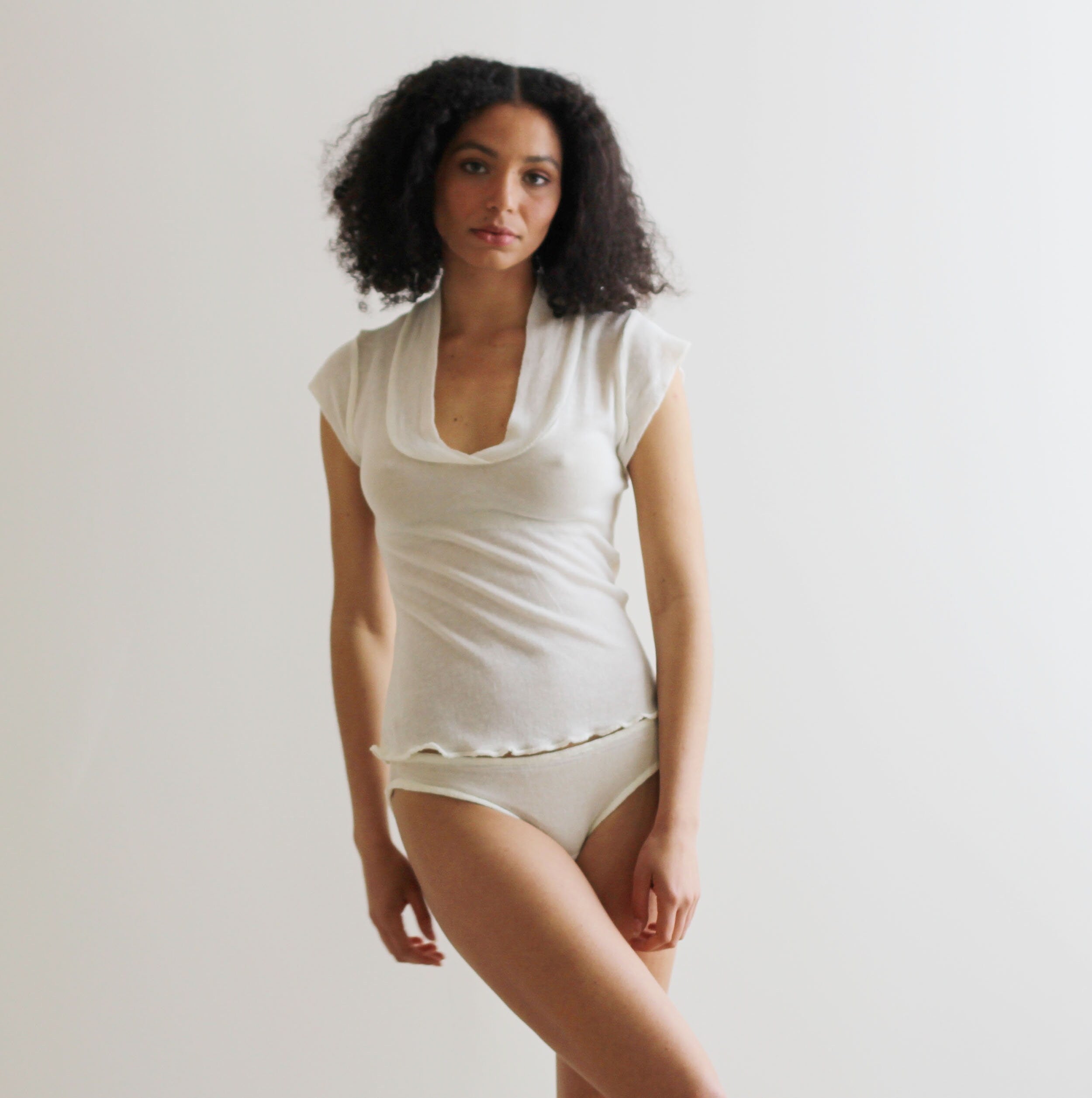 Silk Cashmere T Shirt, Sheer Sweater Knit, Ivory T shirt, Silk Pajamas, Knit Sleepwear, Made to Order, Made in the USA