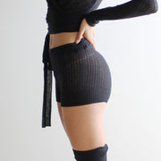 sheer silk and cashmere knit tap pant shorts in pointelle lace knit - made to order, made in the USA
