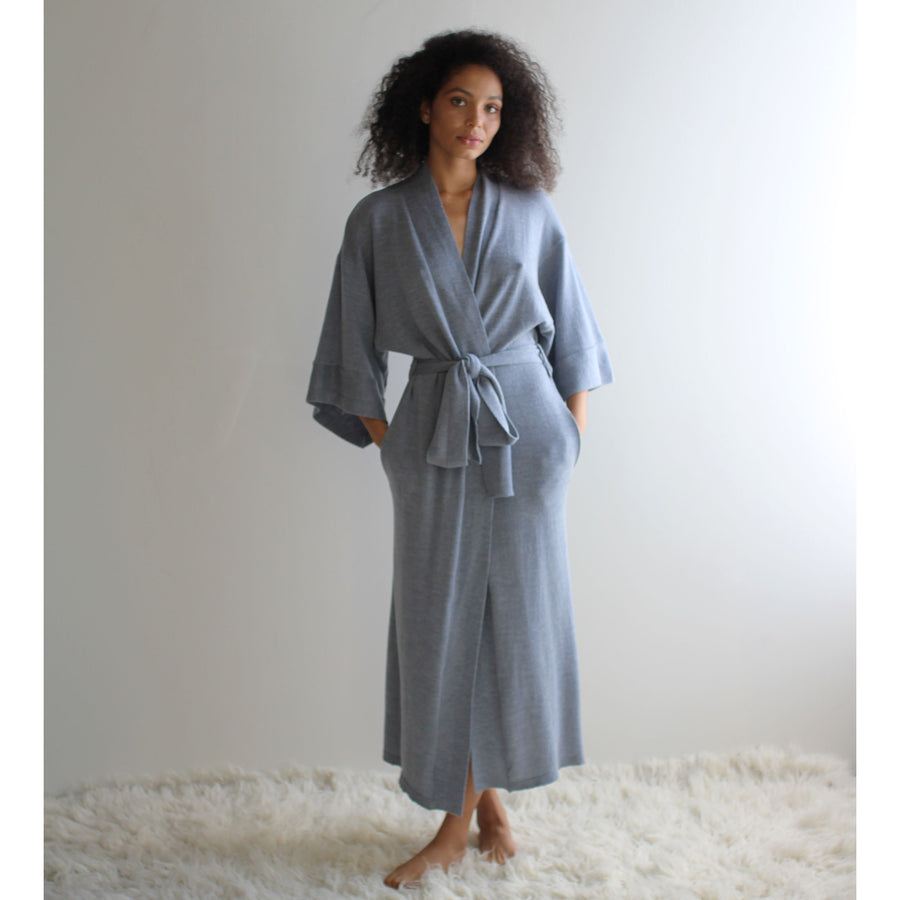 Midi Wool Kimono Robe with Pockets