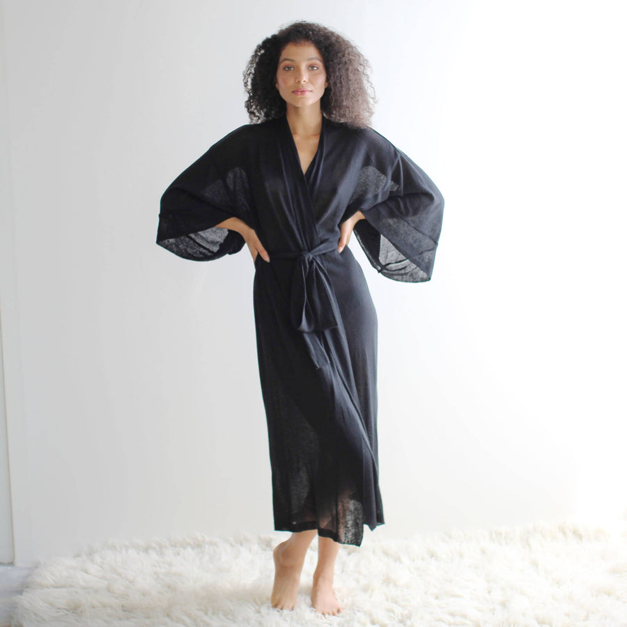 silk and cashmere sheer knit kimono robe - made to order, made in the USA
