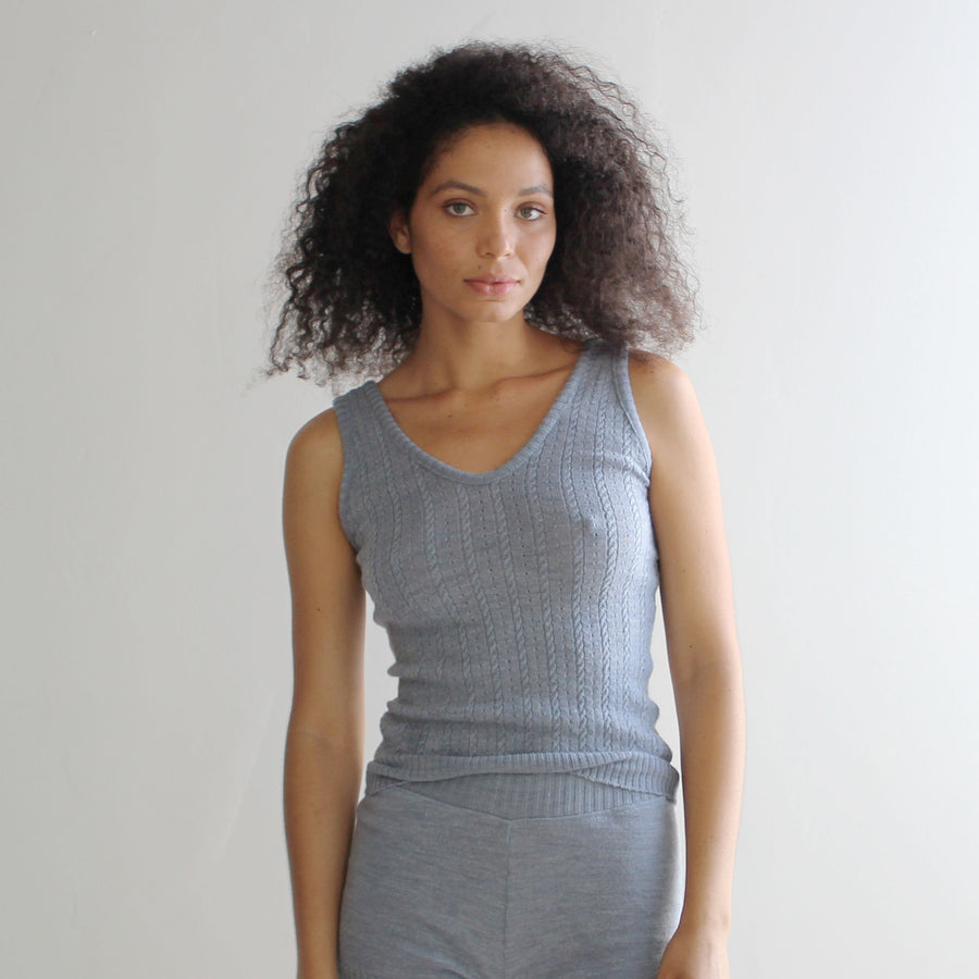 Pointelle Wool Sweater Set, 100% Merino Wool, 2 piece set includes Tank Top and Cardigan, Made in the USA, Made to Order