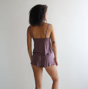 2 Piece lingerie pajama set includes Camisole and Boxer Shorts in Bamboo Jersey with Lace Trim - Ready to Ship, Lavender, Made in the USA