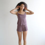 2 Piece lingerie pajama set includes Camisole and Boxer Shorts in Bamboo Jersey with Lace Trim - made to order