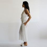 Linen Pajama Set including Bias Camisole and Cropped Pants with Pockets, Linen Sleepwear, Ready to Ship, Various Sizes, White