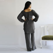 Linen Pajama Set including Bishop Sleeve Tunic Chemise, Ready to Ship, Size Small, Color Blue, Sample Sale