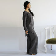 Linen Pajama Set including Bishop Sleeve Tunic Chemise and Elastic Drawstring Waist Pants, Linen Sleepwear, Made to Order, Made in the USA