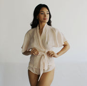 Linen Pajama Set includes Flutter Sleeve Bed Jacket and Tap Pants, Linen Sleepwear, Linen Lingerie, Made to Order, Made in the USA