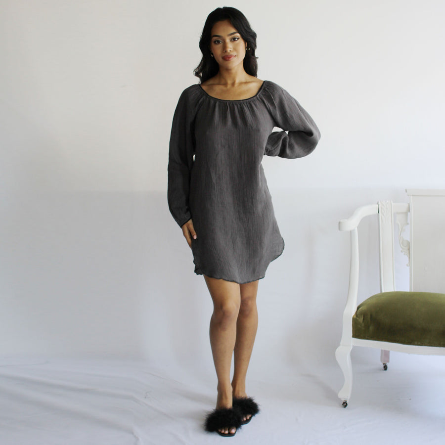 Linen Pajama Set including Bishop Sleeve Tunic Chemise, Ready to Ship, Size Small, Color Blue, Sample Sale
