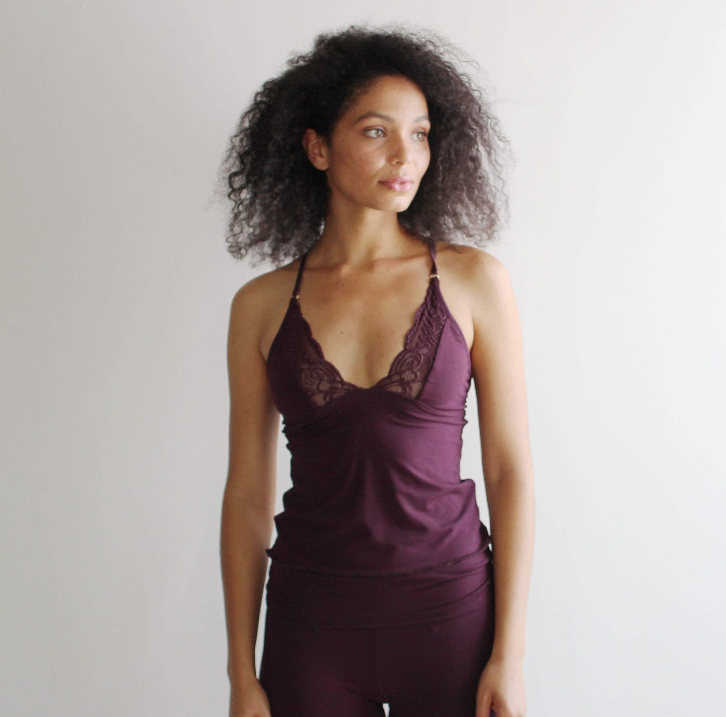 Bamboo Knit Camisole with Lace Trimmed cups, Lingerie Camisole, Lace Sleepwear, Natural Pajamas - made to order
