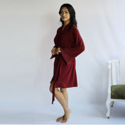 Short Bamboo Robe with lace trimmed sleeves