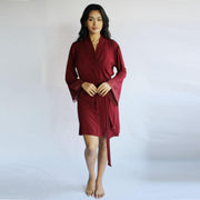 Short Bamboo Robe with lace trimmed sleeves