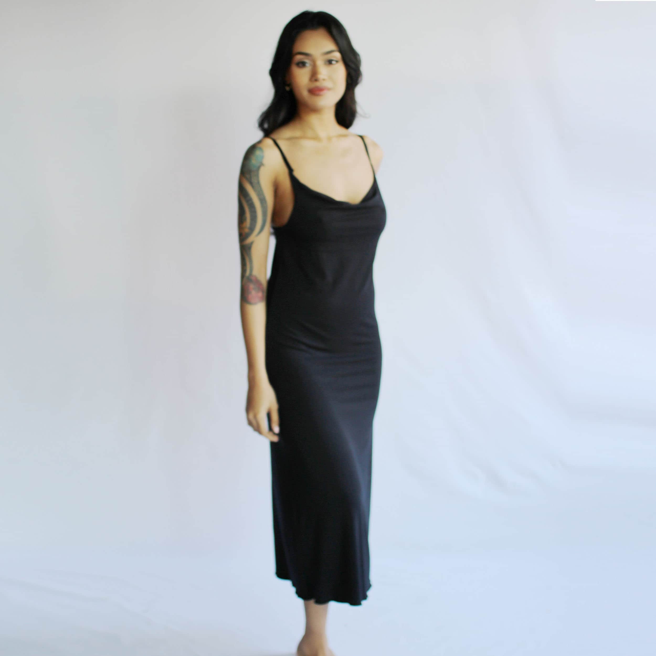 Long Night Gown, Womens Nightdress, Draped Neckline Dress, Natural Sleepwear, Bamboo Nightgown, made to order, made in the USA