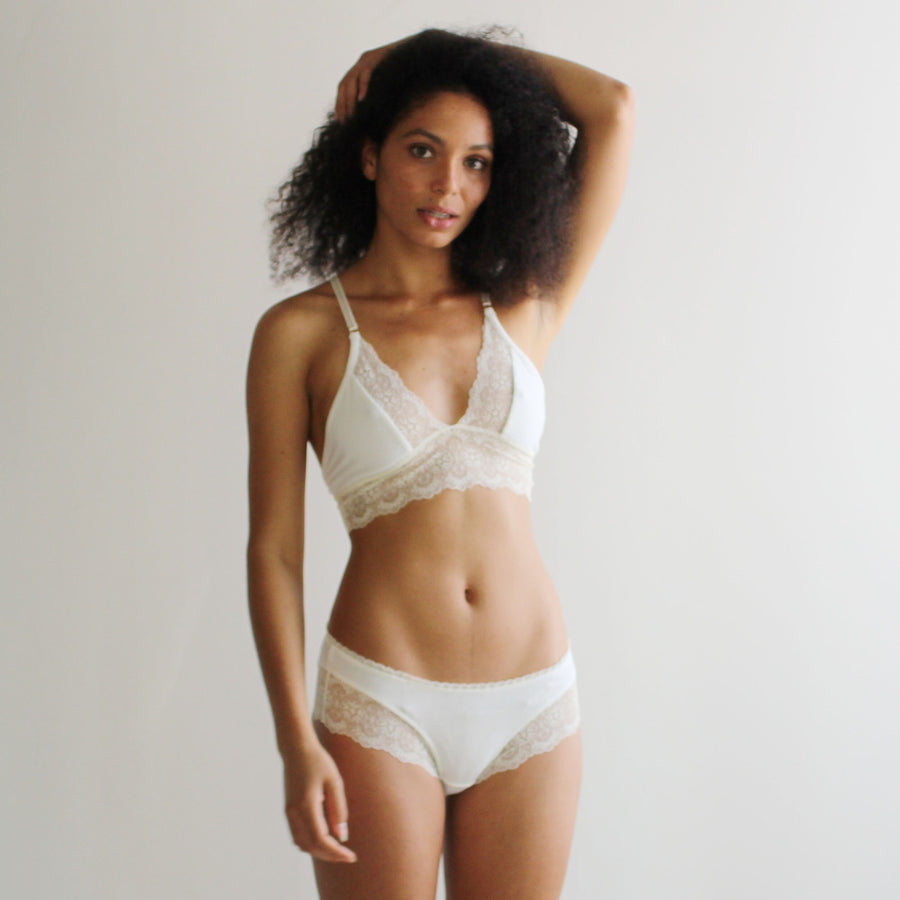 Organic Cotton Bralette with Lace Trim, Organic Underwear, Natural Pajamas, Organic Sleepwear, Made to Order, Made in the USA