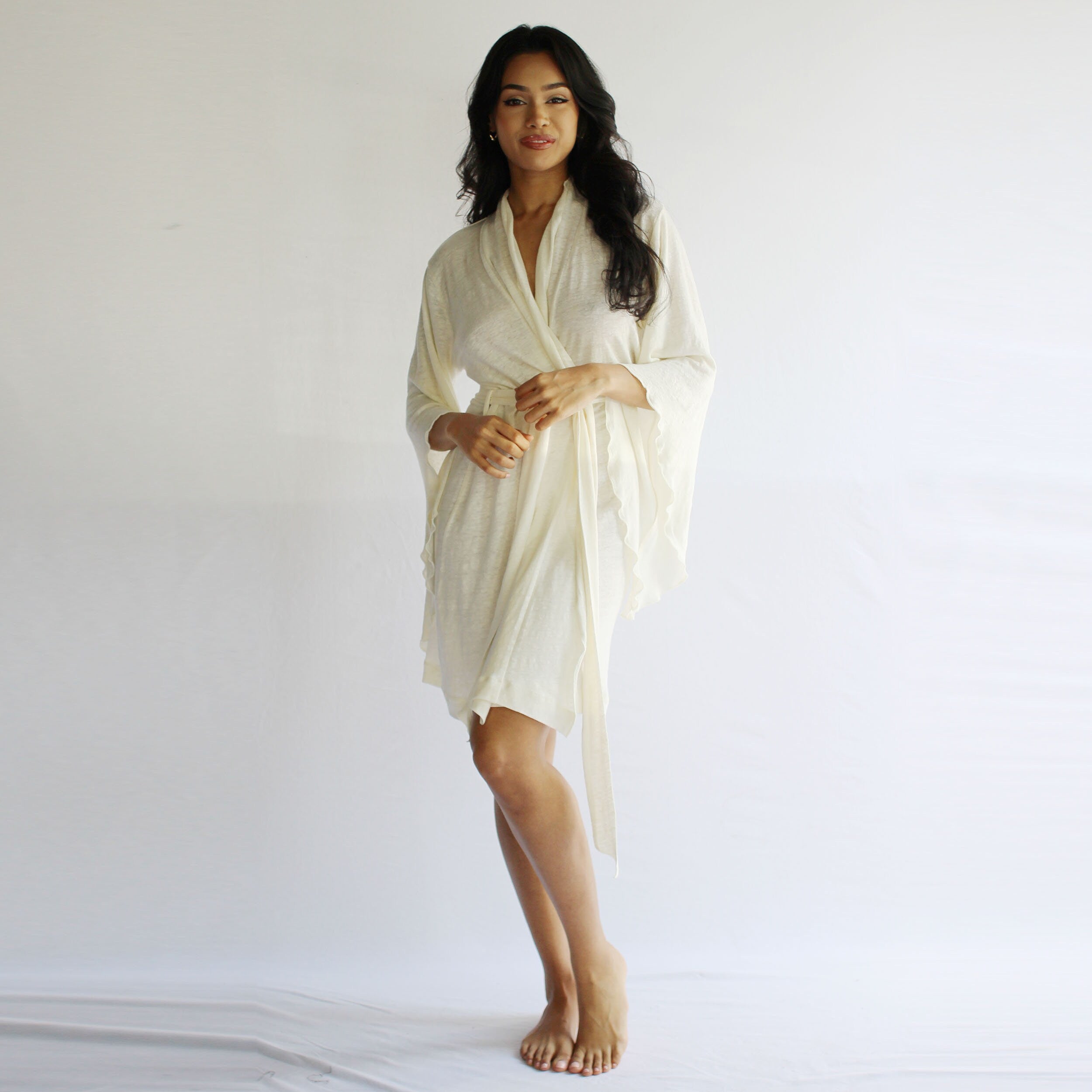 long silk robe with feather boa trim - 100% silk chiffon bridal linger –  Sandmaiden Sleepwear