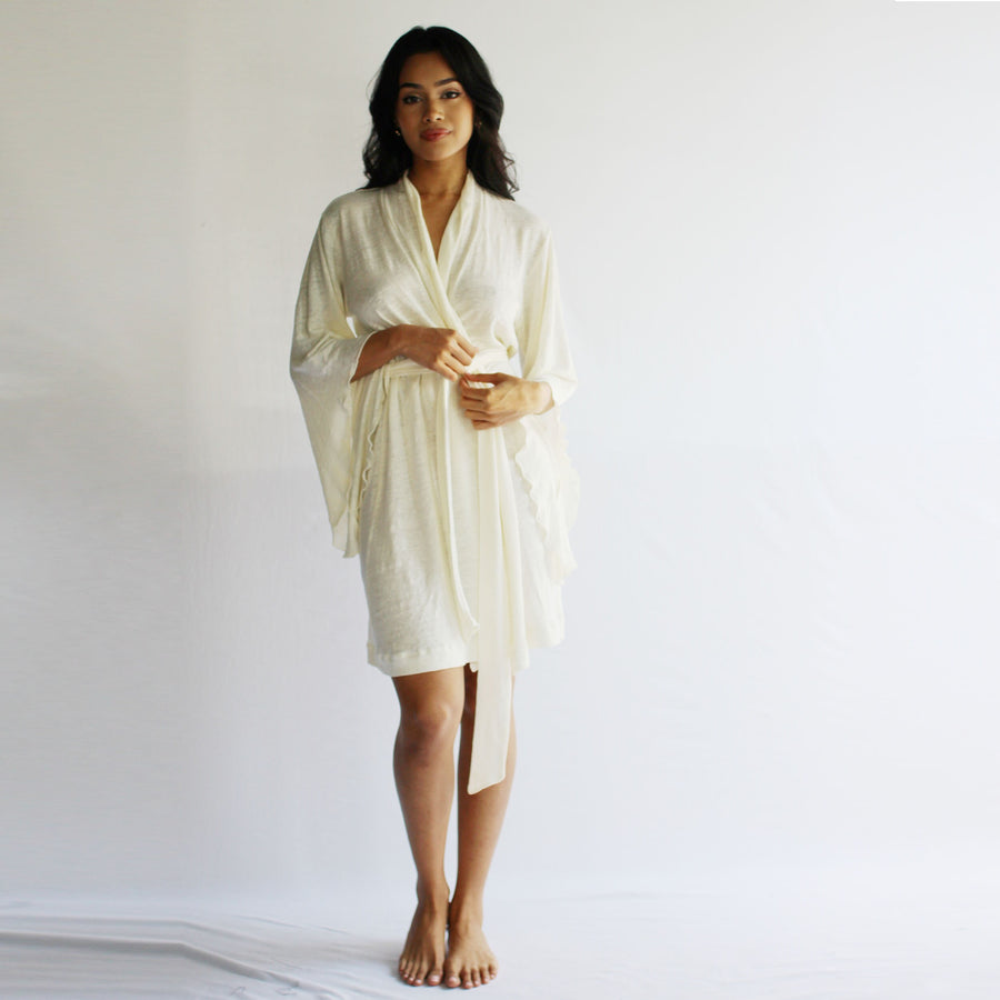 Sheer Linen Knit Robe, Linen Sleepwear, Angel Sleeves, Linen Lingerie, Made to Order, Made in the USA