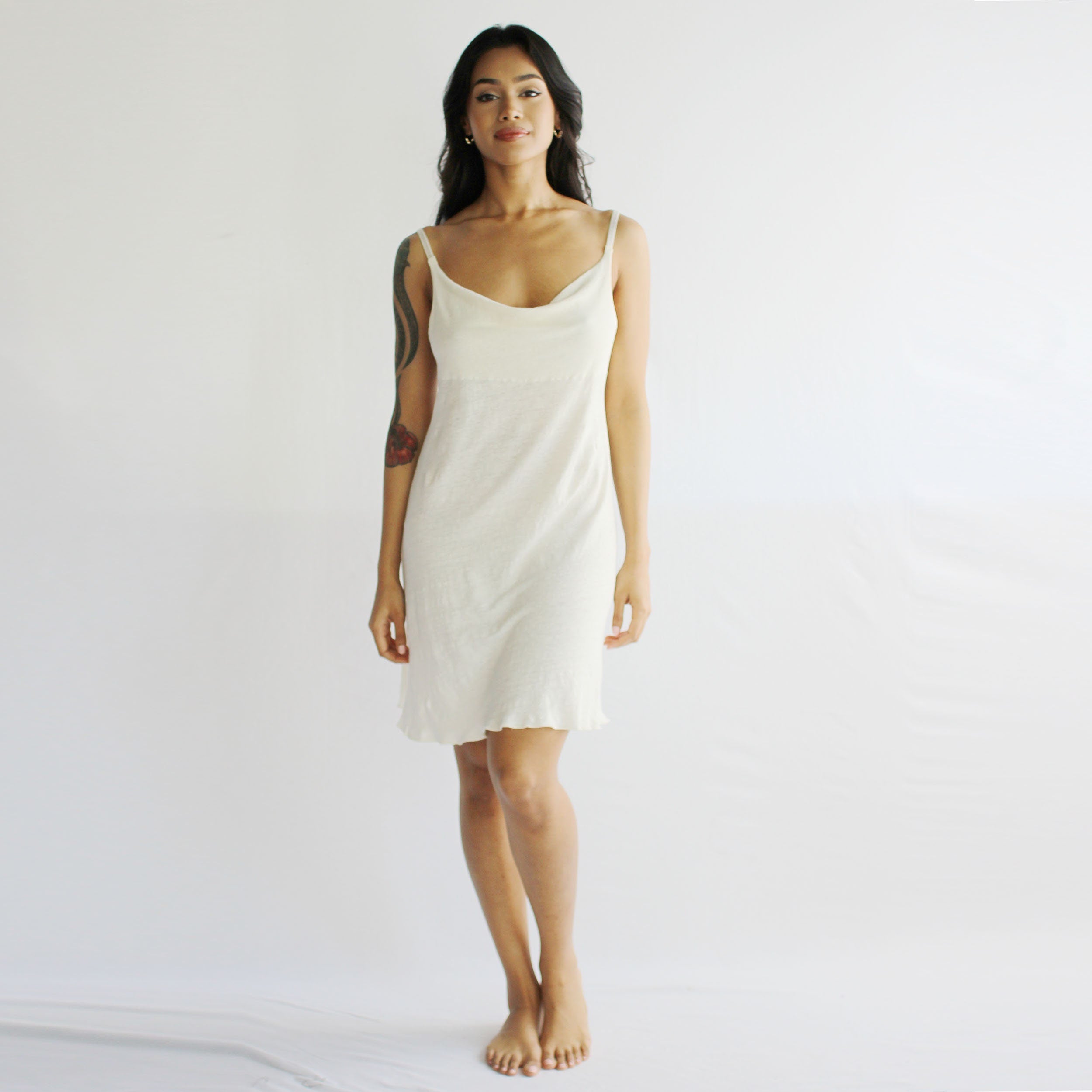 Sheer Linen Knit Nightgown with simple draped neckline, Linen Pajamas, Natural Sleepwear, Made to Order, Made in the USA