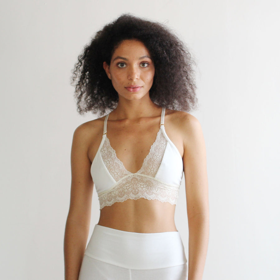 Organic Cotton Bralette with Lace Trim, Organic Underwear, Natural Pajamas, Organic Sleepwear, Made to Order, Made in the USA