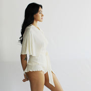 Linen Knit Sheer Lingerie Set includes Flutter Sleeve Bed Jacket and Tap Pants, Linen Sleepwear, Made to Order, Made in the USA