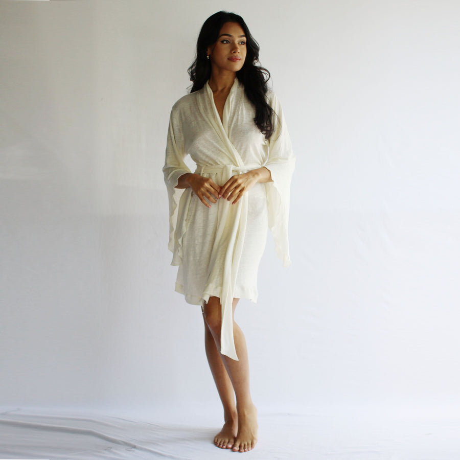 Sheer Linen Knit Robe, Linen Sleepwear, Angel Sleeves, Linen Lingerie, Made to Order, Made in the USA