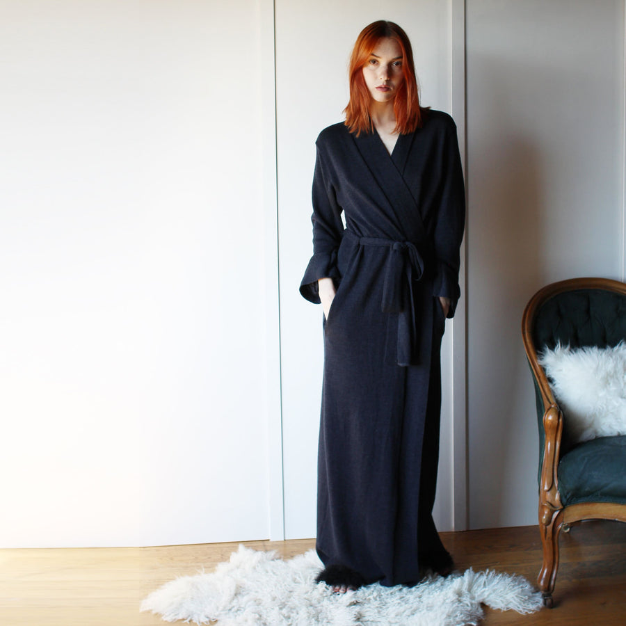 Long Wool Robe with Pockets