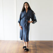 Womens Kimono Robe with Lace Sleeve Cuff