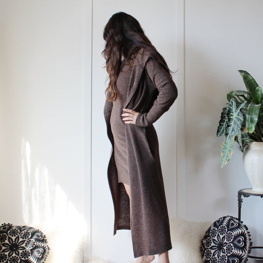 Long Wool Cardigan with Pockets and a Hood, 100% Merino Wool, Made in the USA, Handmade, Made to Order