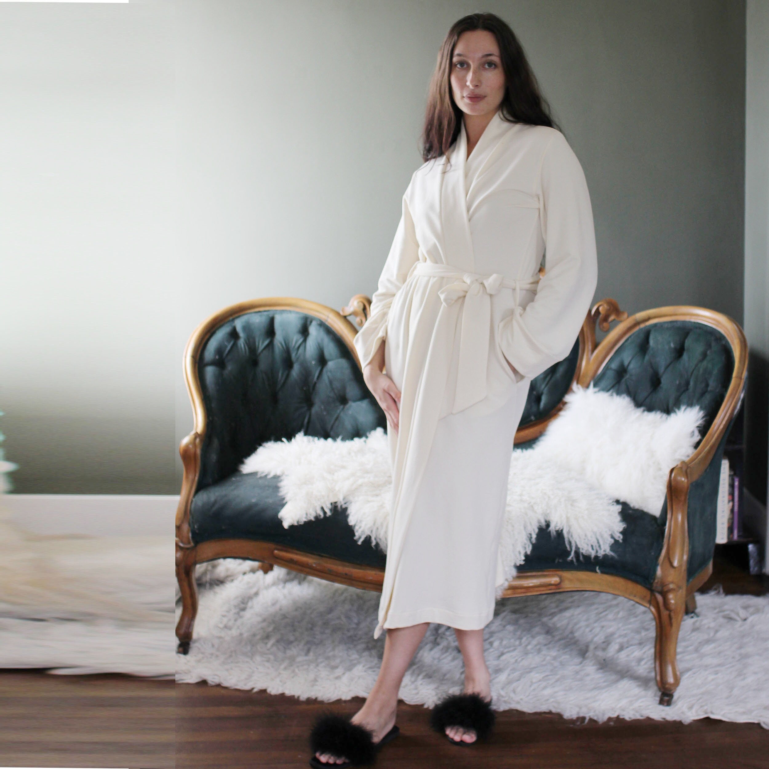 Midi French Terry Robe with Pockets in Tencel and Organic Cotton, Made to Order, Made in the USA